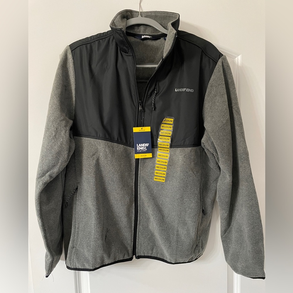 Lands End Men’s Size M jacket. Black and Gray. NWT. Fleece  lined. Lightweight.